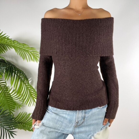 Vintage MODA Brown Wool Fairy Grunge Cottagecore Off The Shoulder Sweater /Large - Picture 3 of 6